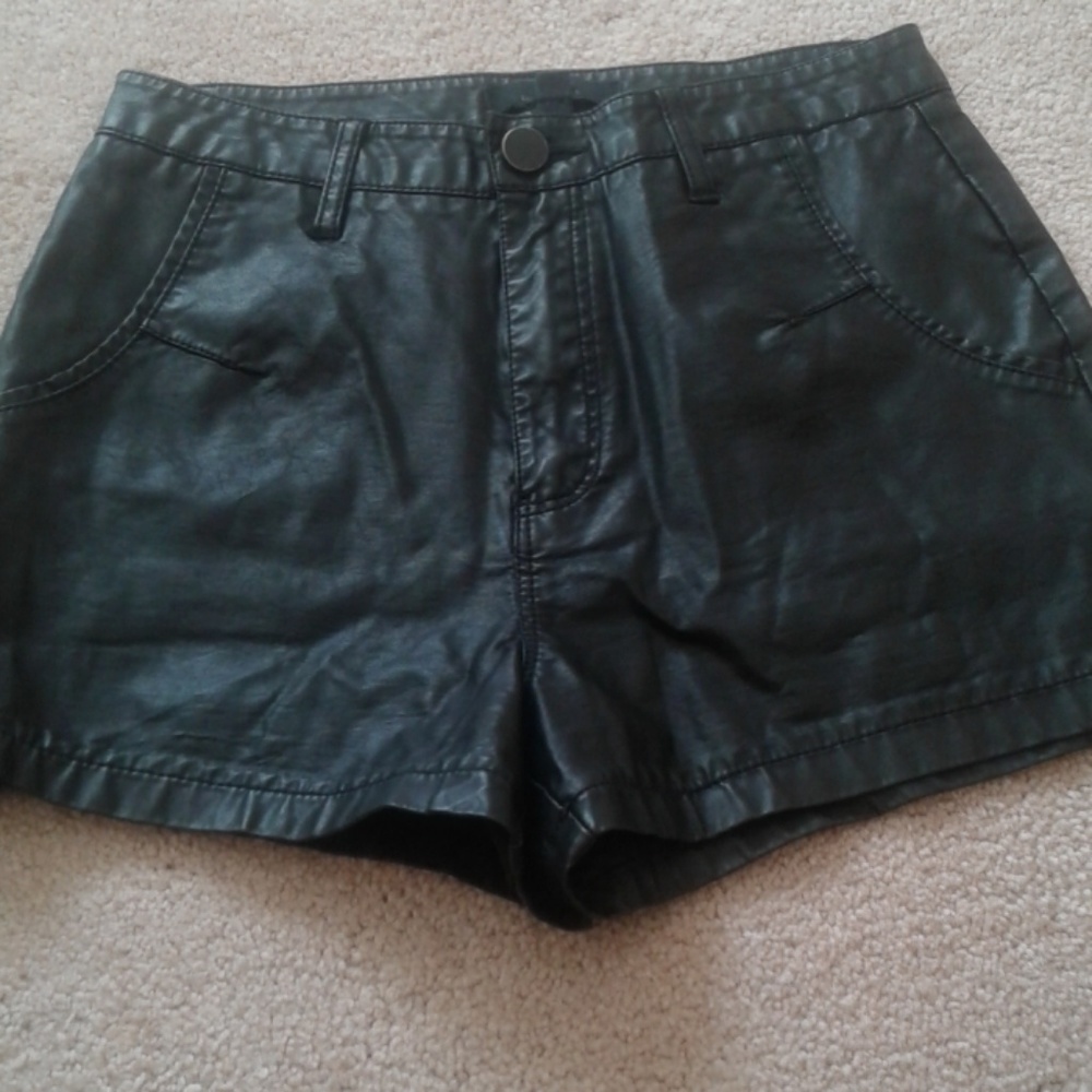 Black pleather high-wasted shorts